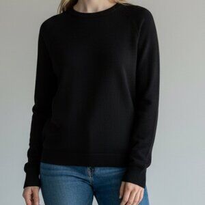 TIBI Merino Wool Blend Lightweight Patch Label Black Crew Sweater Women's size L